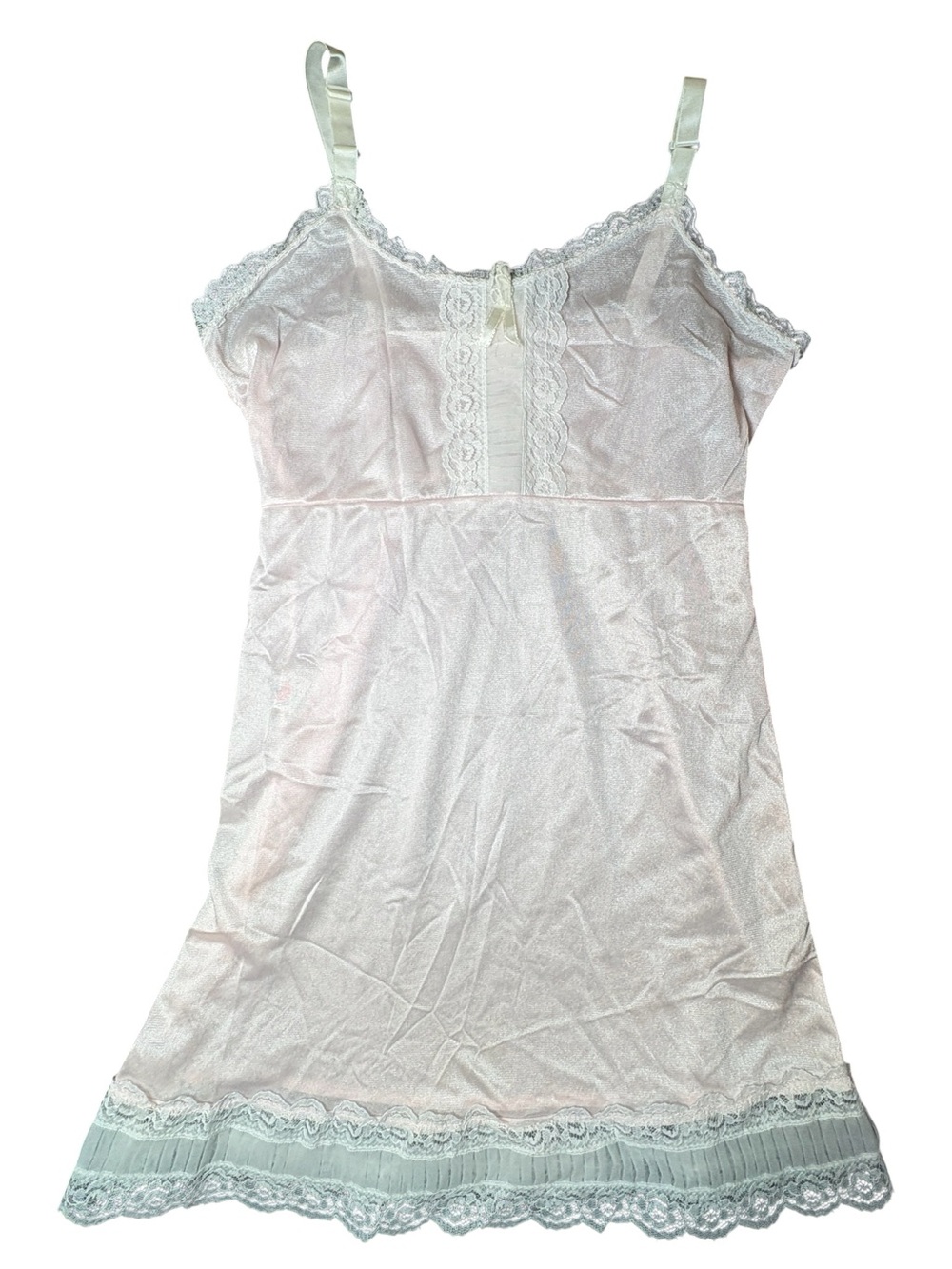 Vintage Lucky Star Pink Satin Lace Nightgown Slip Dress Size 8 USA Made